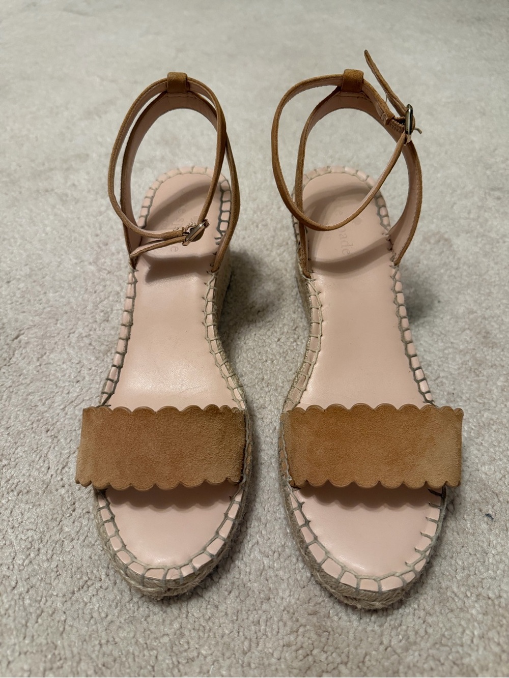 kate spade pre-loved Women’s Tan Scalloped Espadrille Ankle-Strap Sandals
